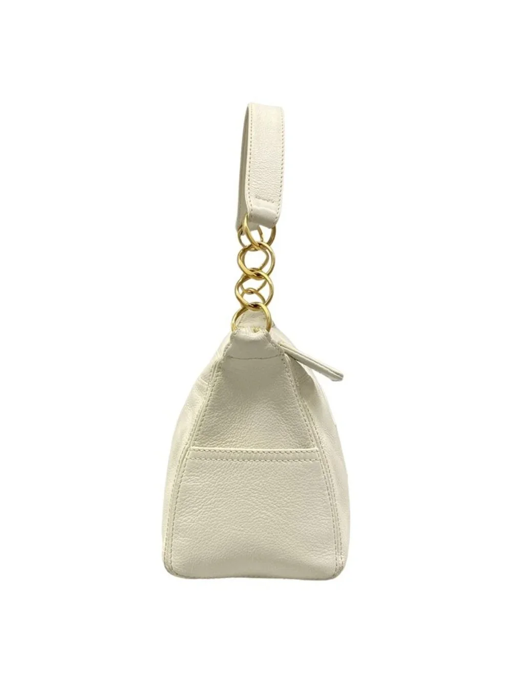 Chanel Handbag White Chain Handle Gold CC Logo Leather